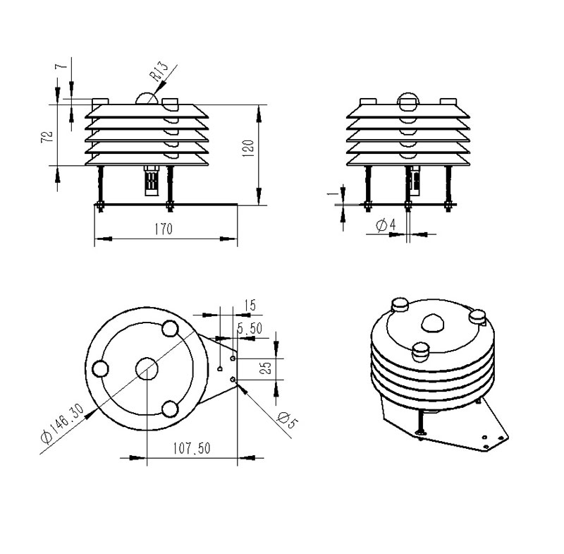 環(huán)境溫濕壓傳感器產品尺寸圖