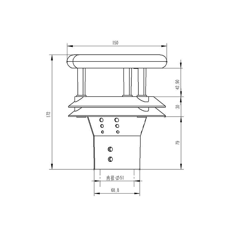 風(fēng)電專(zhuān)用超聲波風(fēng)速風(fēng)向傳感器產(chǎn)品尺寸圖